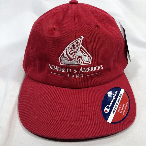 NWT Semper Fi & Americas Fund Hat Cap Red Strap Back by Champion OSFM New w/ Tag - Picture 1 of 11